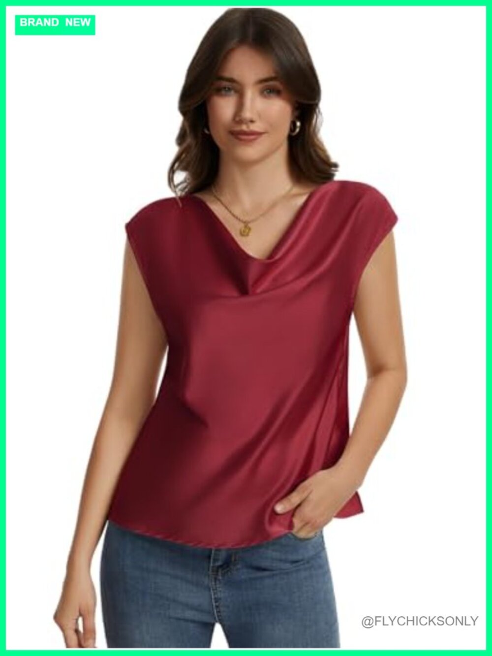 Silk Satin Cowl Neck Cap Sleeve Blouse - Picture 4 of 6